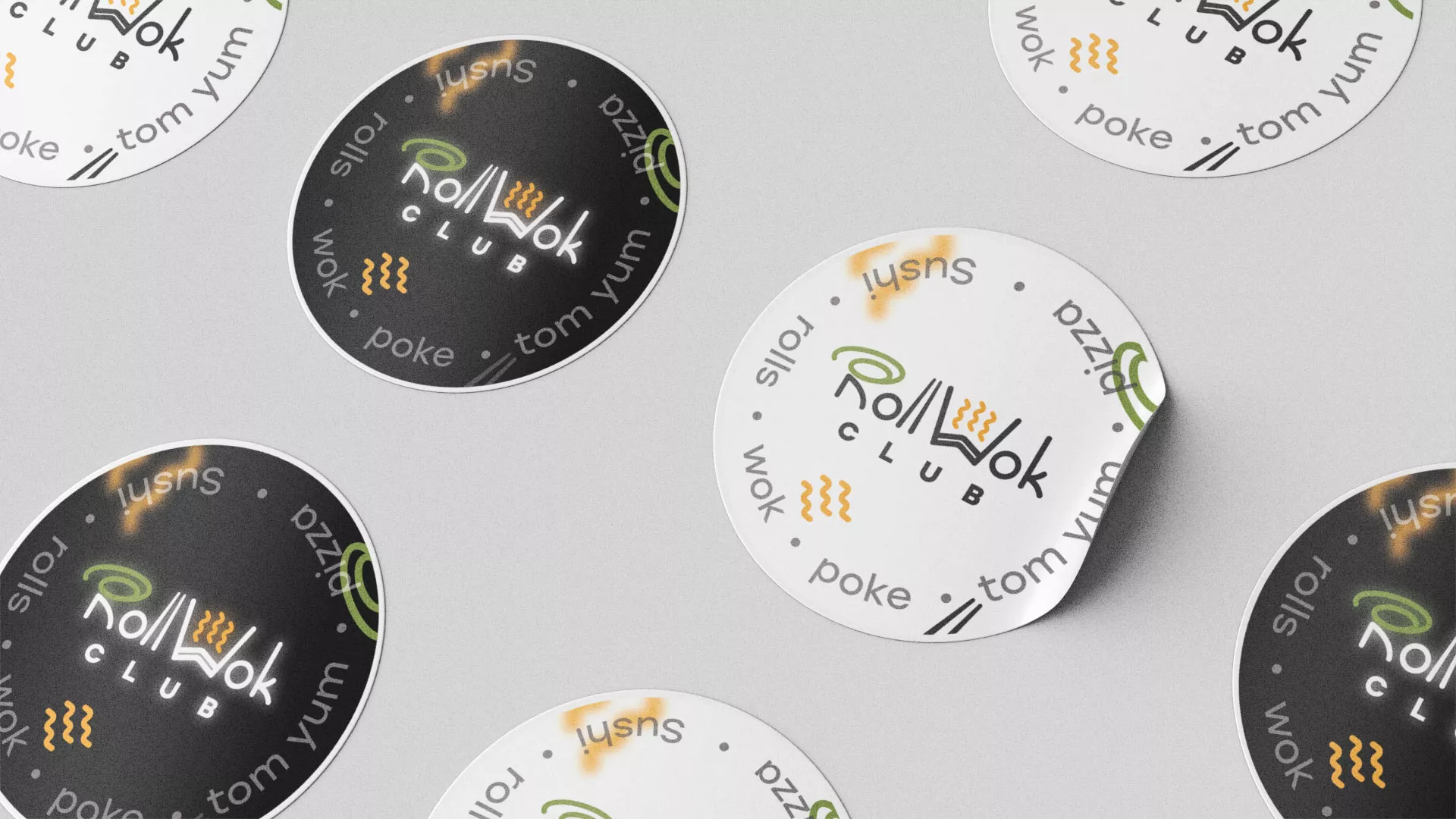Разработка наклеек для суши-бара «Roll Wok Club» в Щербинке